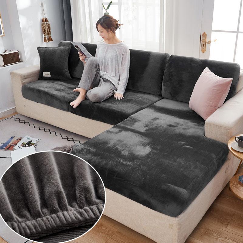 Samt-Sofa-Sitzbezug, dicker Jacquard, solide, weiche Stretch-Sofa-Schonbezüge, Möbelschutz normal size-2 schiefer grau