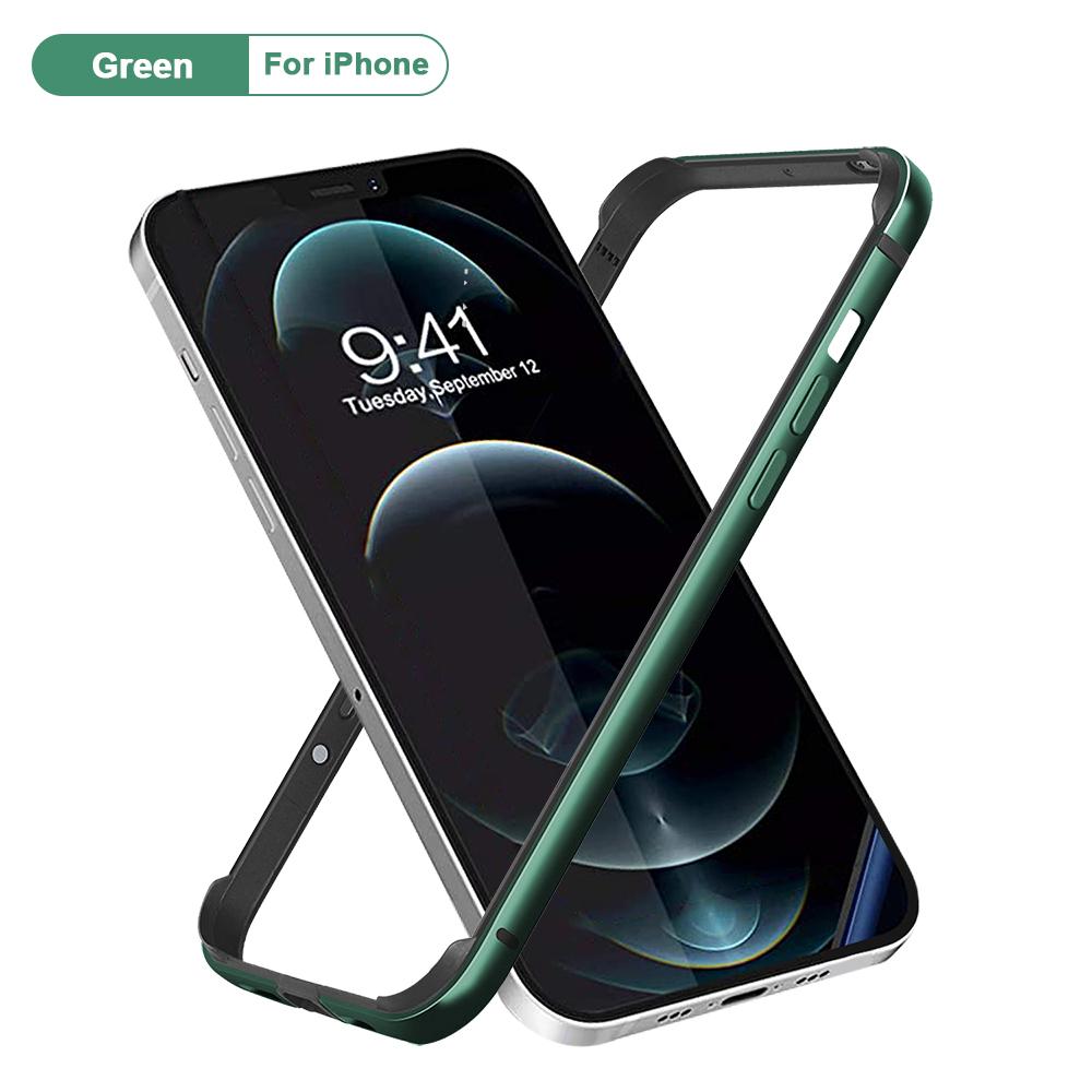 Bumper Case für iPhone 13 12 Mini 11 Pro Max 12Pro 11Pro XR X XS Luxus Aluminium Metall Silikon Handyrahmen Blau Schwarz Zubehör For iPhone11 Pro Max grün