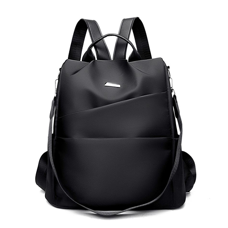 Mode Einfarbig Anti Diebstahl Frauen Rucksack Wasserdichte Oxford Reise Rucksäcke für Schule Teenager Mädchen 2023 Reisetasche Sac schwarz
