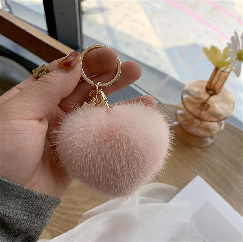 Großer Herz-Pompon Schlüsselanhänger für Damen Regenbogen Plüschball Schlüsselanhänger Auto Tasche Anhänger Modeschmuck Flauschige Liebe PomPons Schlüsselanhänger 6 cm grün