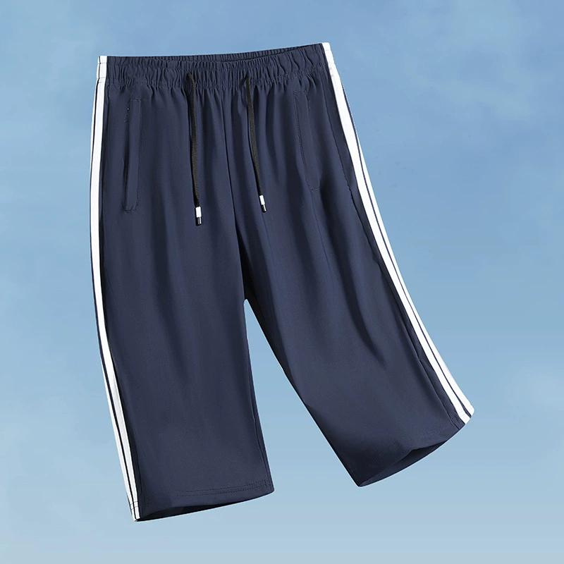 Eisseide Cropped-Hose für Herren im Sommer, dünne und atmungsaktive Shorts für Herren, lässige und sportliche mittellange Hose, locker und übergroß XXL navy blau