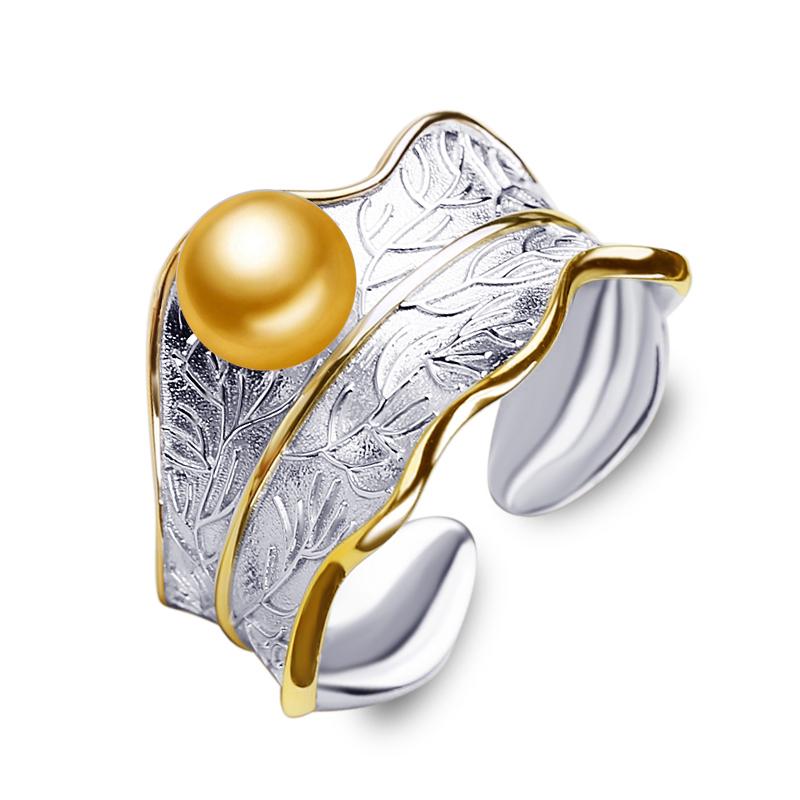 LSOOYH 925 Sterling Silber Ring Natürliche Süßwasser Perle Ringe Für Frauen Silber und Gold Farbe Benutzerdefinierte Weibliche Ring Edlen Schmuck goldgelb/perle