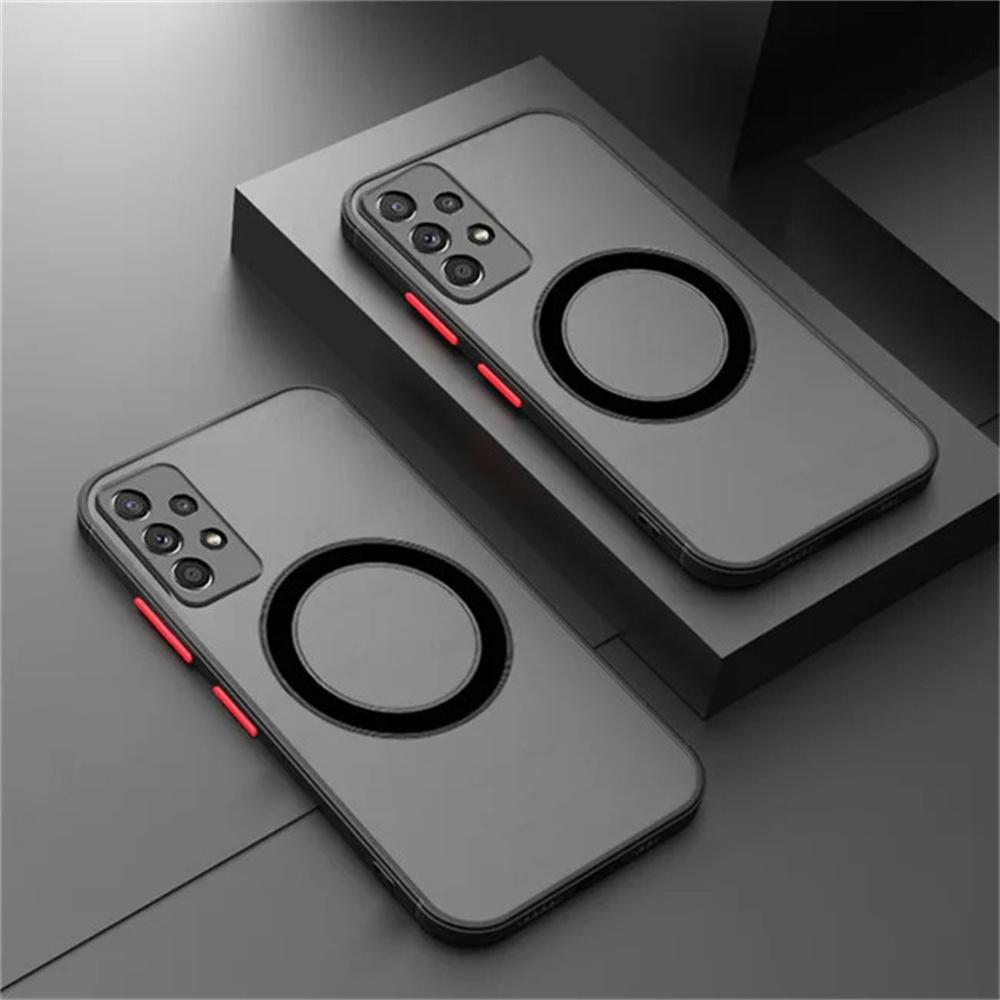 Matte Armor Magnetic für Samsung Galaxy A53 A54 A55 A52 A52S A35 A34 A33 A32 A14 A12 A13 A71 Telefonhülle Kabelloses Laden Harte Schutzabdeckung Galaxy A52S schwarz