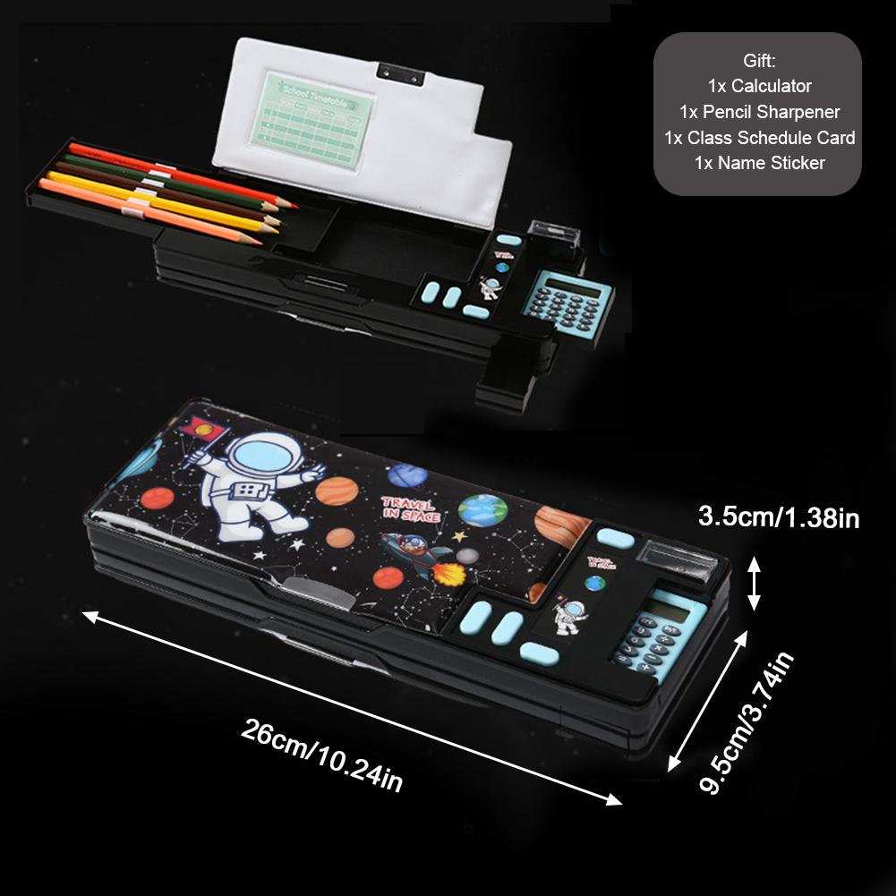 Multifunktionale Bleistiftbox mit Taschenrechner, Bleistiftspitzer, Stundenplankarte, Namensaufkleber, Schulbedarf, Kindergeschenk 1
