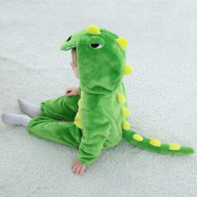 Baby-Strampler, Kigurumi, Tier, Leopard, Husky, Giraffe, Cosplay, warme Kapuzenpyjamas für Kleinkinder, Jungen und Mädchen, Kleidung für Neugeborene, Pyjama-Kleidung 90 green