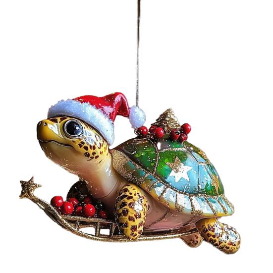 Weihnachtsbaum Anhänger Dekoration Schildkröte mit Weihnachtsmannmütze Design Funkelnder Schmuck Feiertags Partydeko D