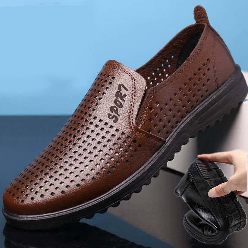 Mode 2024 Sommer Mode Formelle Herrenschuhe Lochspitze Atmungsaktiv Hohl Business Kleiderschuhe Echtes Leder Lässige Sandalen Oxfords 42 braun