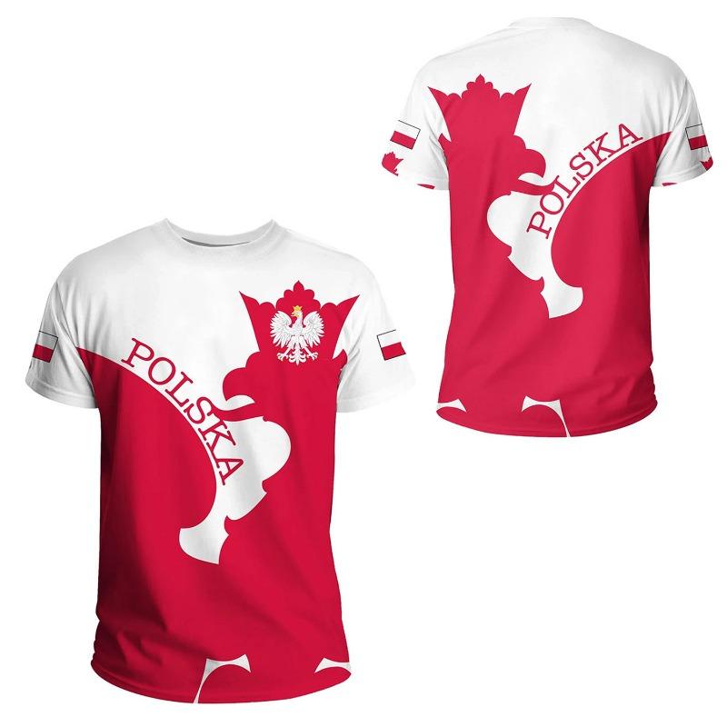 Polen Flagge National Emblem T-Shirts 3D Druck T-Shirt Sommer T-Shirt Mode Kinder Casual Junge Mädchen Unisex Rundhals T-Shirt 140