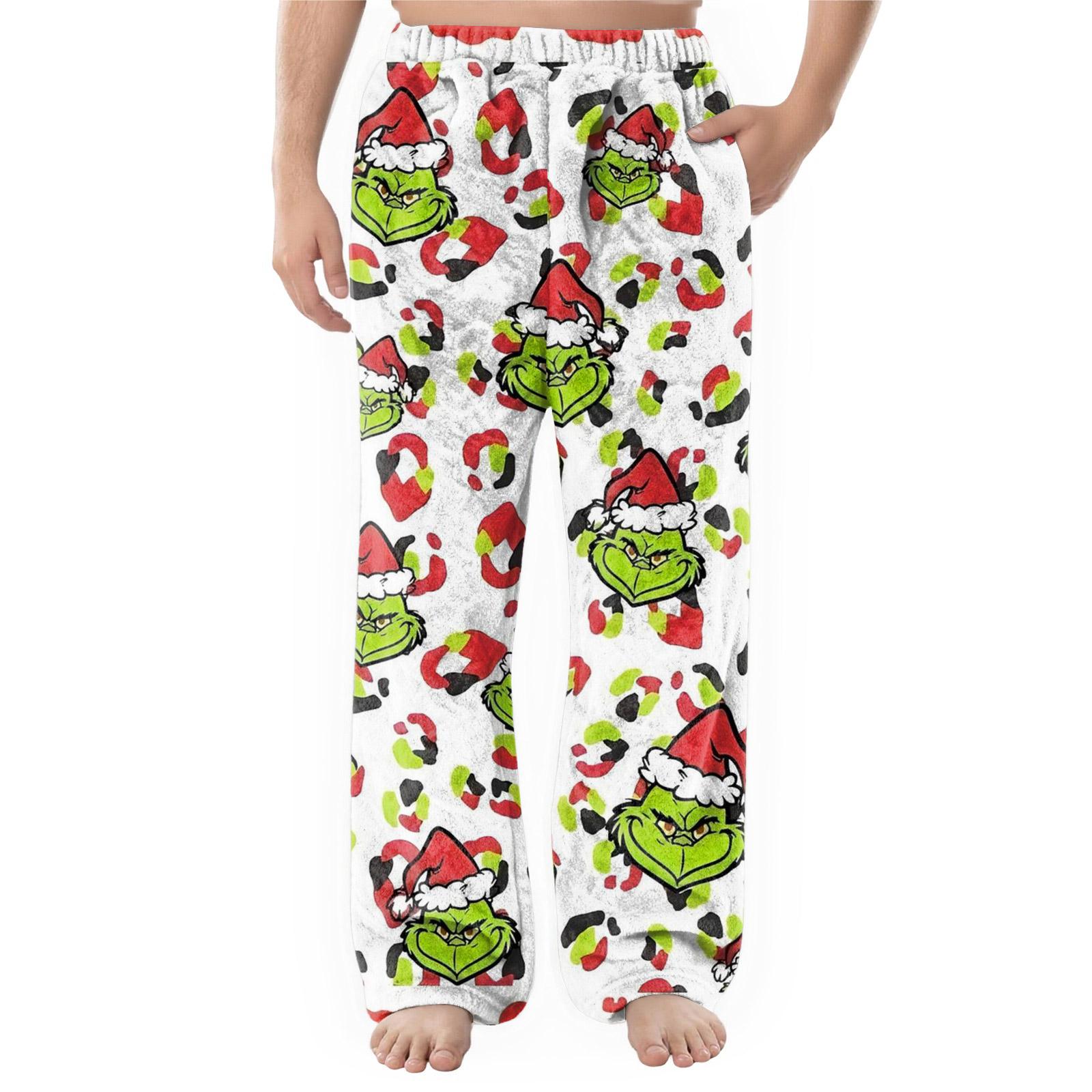 Herren Flanell Taschen Freizeithose, Bedruckte Taschen Freizeithose, Schlafhose für Zuhause L gelb