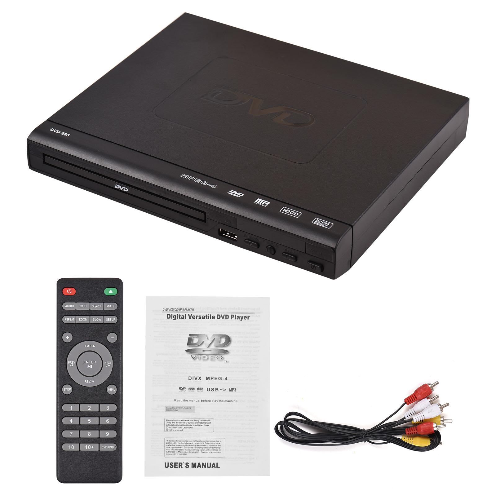 DVD225 Heim-DVD-Player DVD-CD-Disc-Player Digitaler Multimedia-Player AV-Ausgang mit Fernbedienung EU Plug schwarz