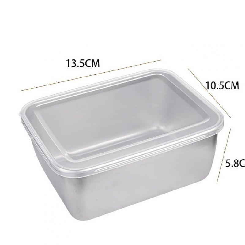 Edelstahl Quadratische Platte Mit Deckel Rechteckige Lebensmittel Lagerung Pan Home Küche Serviertablett Große Freshing Organizer Lebensmittel Mittagessen white