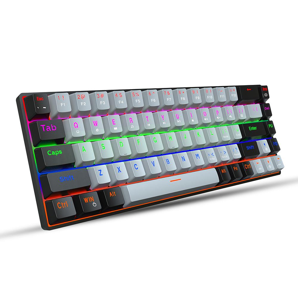 HXSJ V800 Kabelgebundene mechanische Tastatur 68 Tasten RGB-Gaming-Tastatur mit abnehmbarem Typ-C-Kabel ABS Red switch grau