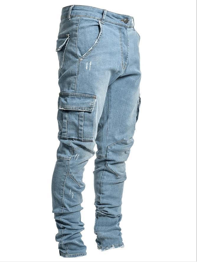 Jeans Herren Seitentaschen Eng anliegende Jeans Herren Lässige und modische Hosen M hellblaue