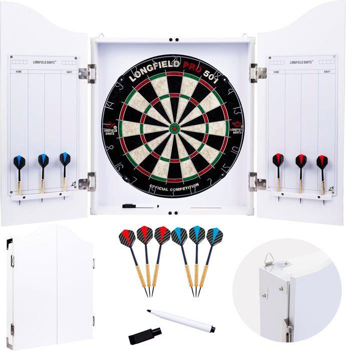 Dartschrank aus Holz – ENGELHART – Sisal-Zielscheibe – 2 Sets mit 18 GR-Darts