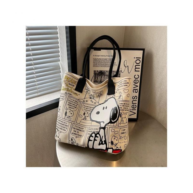 Snoopy Muster Modische Mädchen Canvas Umhängetasche Mehrere Innenfächer Lässige Alltags-Umhängetasche Große Kapazität Aufbewahrungstasche