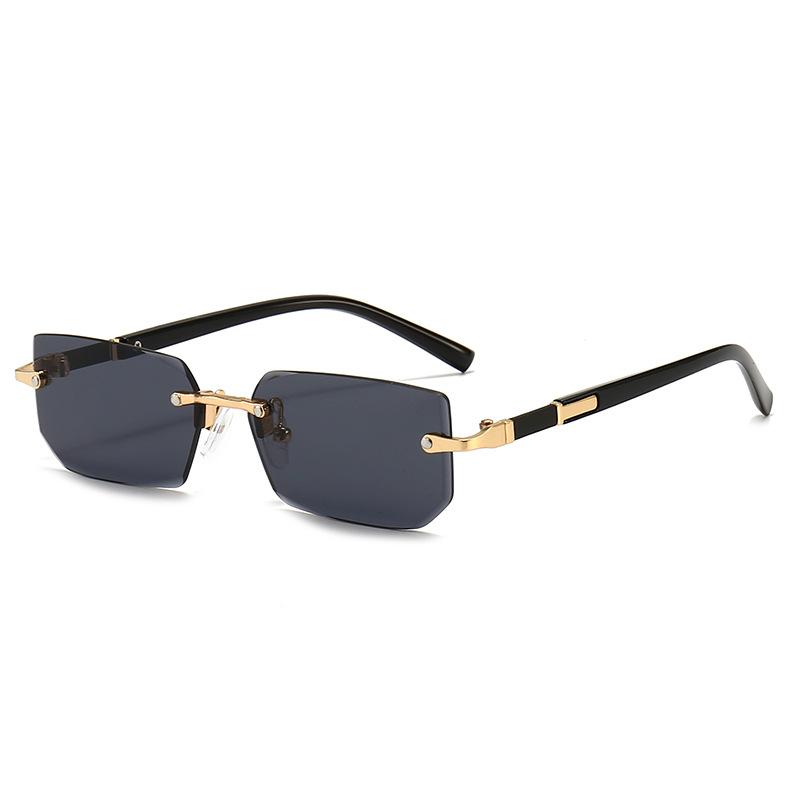 Randlose Sonnenbrille Rechteckig Stilvoll Beliebt Damen Herren Tönungen Kleines Quadratisches Sonnenbrillen für Weiblich Männlich Sommer Reisen black
