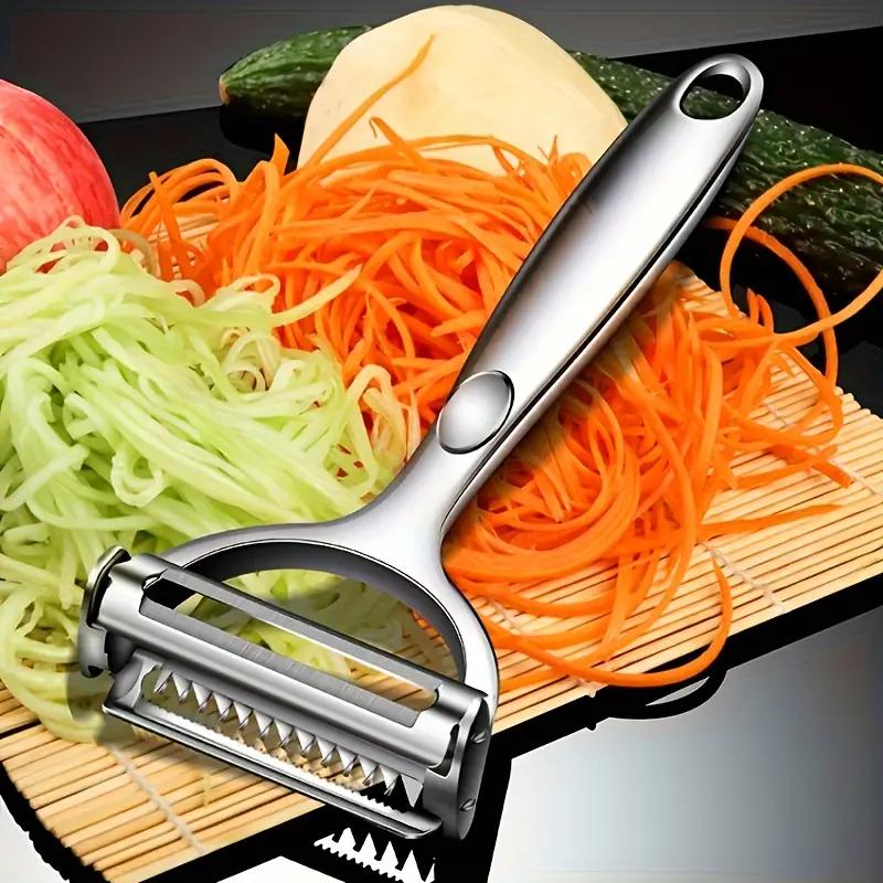 Multifunktionaler Gemüseschäler aus Edelstahl – griffiger, langlebiger Obst- und Kartoffelschneider für den Einsatz zu Hause und in der Gastronomie, leicht zu reinigen silber