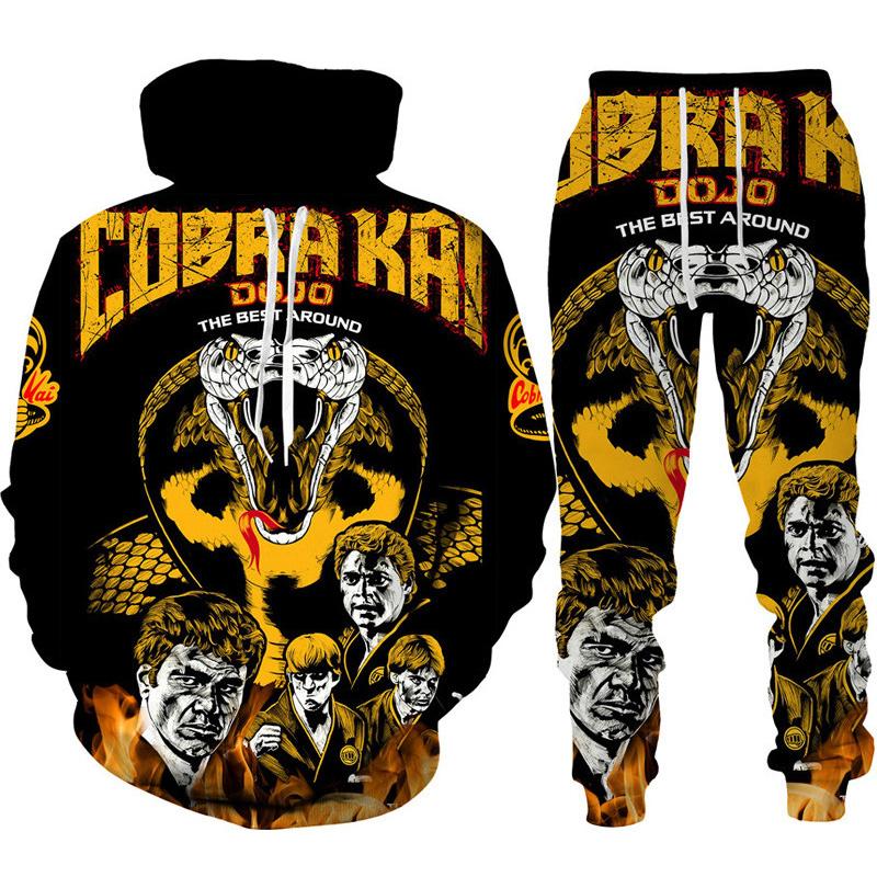 Lustiger Cobra Kai 3D-Druck-Trainingsanzug für Herren, cooler Hoodie/Hosen/Anzug Hip Hop 2022, modisches Langarm-Jogging-Sportbekleidungs-Athletik-Set 4XL grün