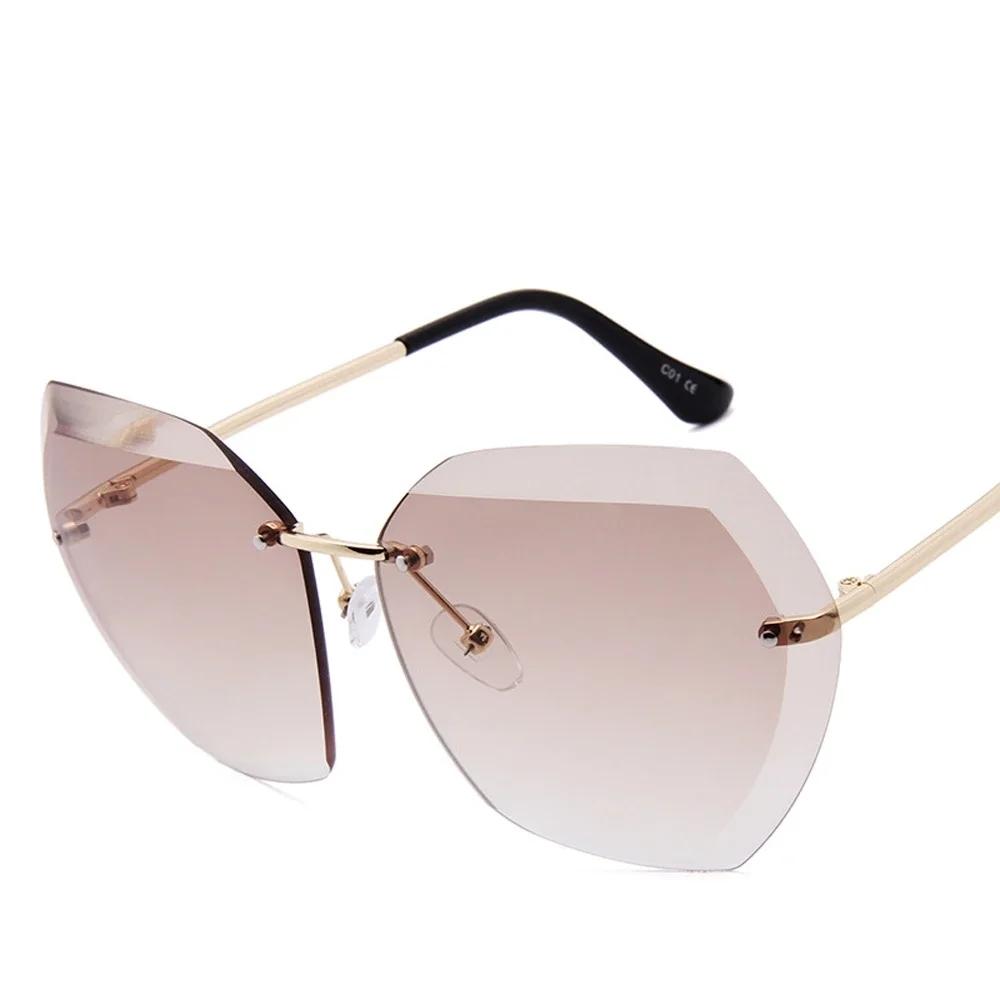 Neu Mode Vintage Randlose Sonnenbrille Frauen Männer Retro Schneiden Objektiv Gradienten Sonnenbrille