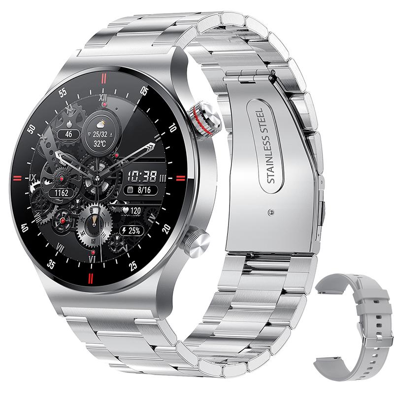 GPS EKG+PPG Bluetooth Anruf Smartwatch Herren 2025 Sportarmband NFC Wasserdicht Benutzerdefiniertes Zifferblatt Herren Smartwatch Für IOS Android steel-belt silber