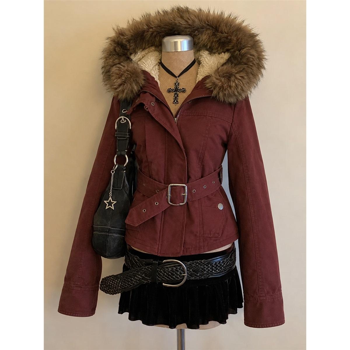 Amerikanische Warme Punk-Übermäntel Damen Oberbekleidung Vintage Kunstpelz Mantel Damen Koreanische Mode Rote Jacken Schick Lässig Y2k Subkultur XL beige
