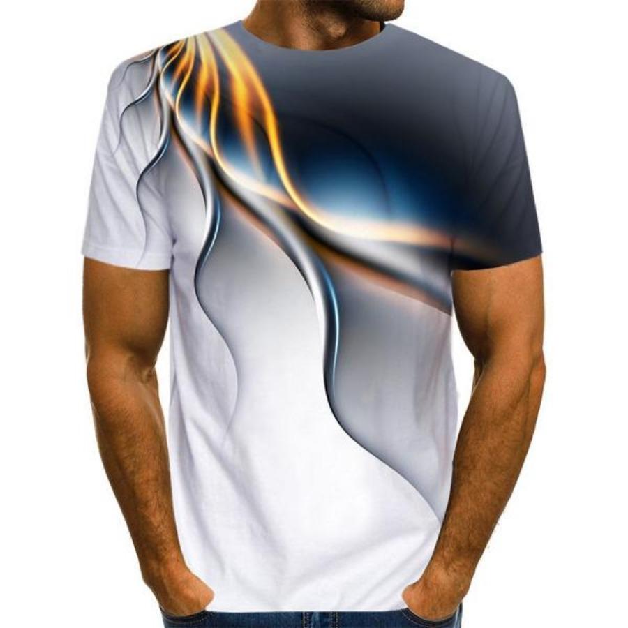 Bedruckte Herren-T-Shirts mit 3D-Spaß, trendige Blitz-Grafik, kurzärmelige Oberteile, lässige Sommer-T-Shirts für Herren, Übergröße S-6XL XL grau