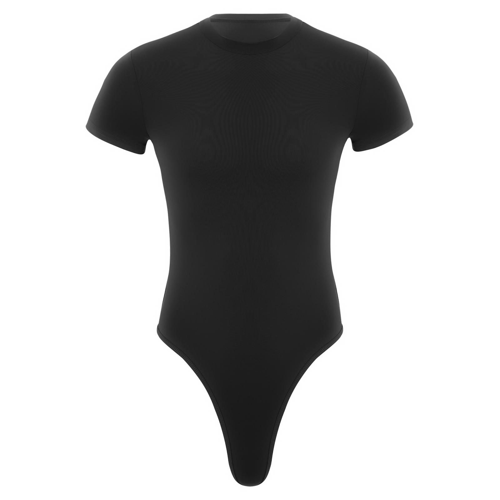Athletischer Sport-Bodysuit für Herren, Rundhalsausschnitt, kurze Ärmel, geknöpfter Schritt, Jumpsuit, einfarbig, Strampler für Bodybuilding, Yoga XXL schwarz
