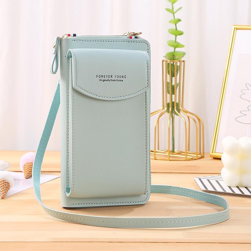 Damen-Handytasche, PU-Leder, Umhängetasche, Mini-Geldbörse, Geldbörse, Schultertasche, Reißverschluss-Handtasche grün