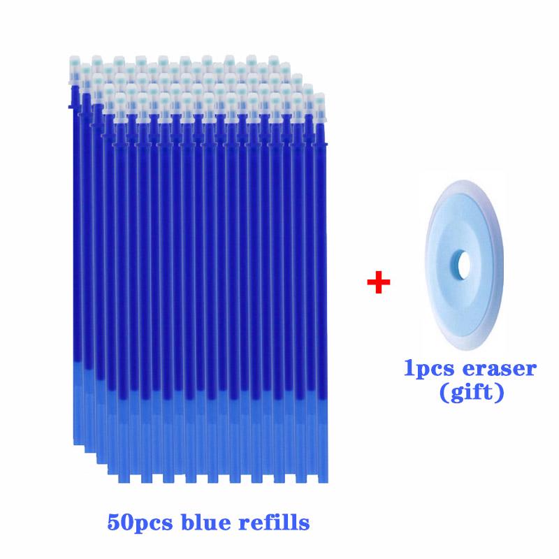 50 Stück löschbare Nachfüllstangen, magischer löschbarer Stift, waschbarer Griff, 0,5 mm, blaue schwarze Tinte, Gelschreiber, Schreibwaren 50pcs blue set