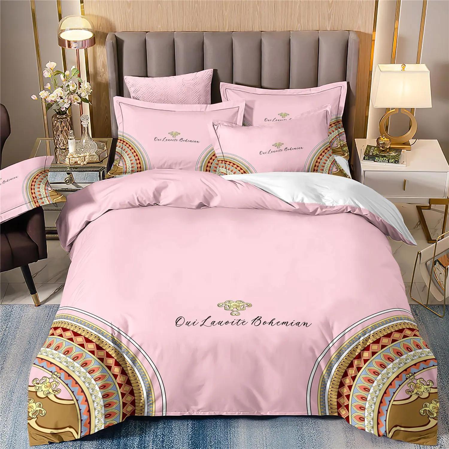 Luxus-Bettwäsche-Set 3D-gedrucktes Weiches Polyester-Bettbezug-Set Steppdeckenbezug-Set Bettwäsche mit Kissenbezügen für Familiengeschenk EU Double 200x200cm