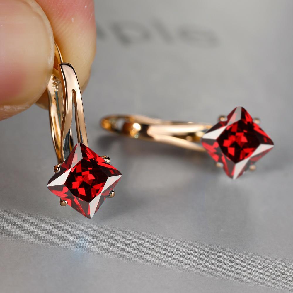 Exquisite Ohrringe, Modeschmuck, Goldfarbe, Diamantschliff, Aquablauer Stein, Geburtsstein, Braut, Prinzessin, Verlobungsohrringe rot