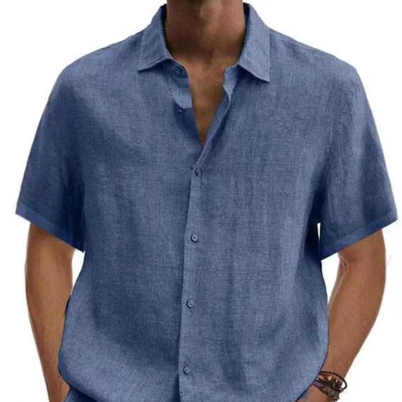 Baumwoll-Leinen-Bluse Sommer Herren Umlegekragen Kurzarm Knopf Locker Bluse Oberteile Oversized S-5XL SZE-ST22092 2XL blau