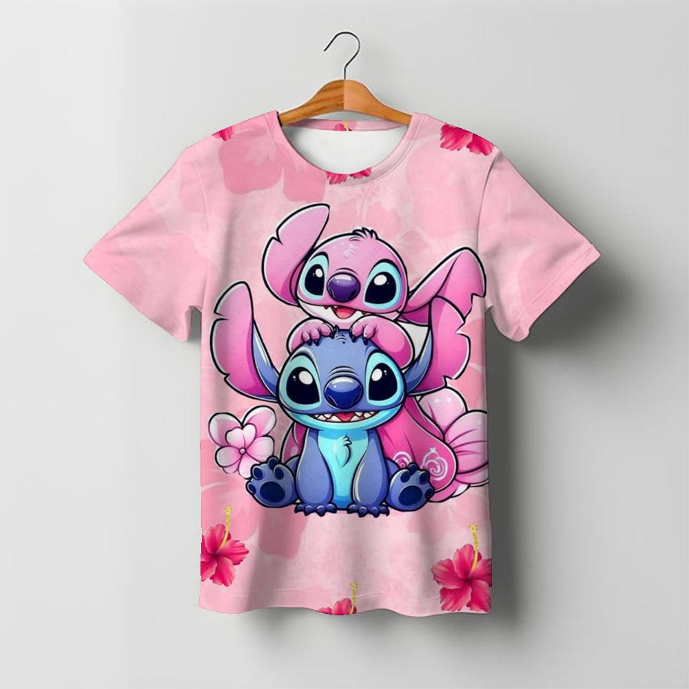 Mädchen Kawaii Stitch T-Shirt Kinder Mädchen Kleidung Kleinkind T-Shirts Kinder Kleidung 2025 Sommer Kurzarm Kinder Jungen Cartoon T-Shirt Tops 130