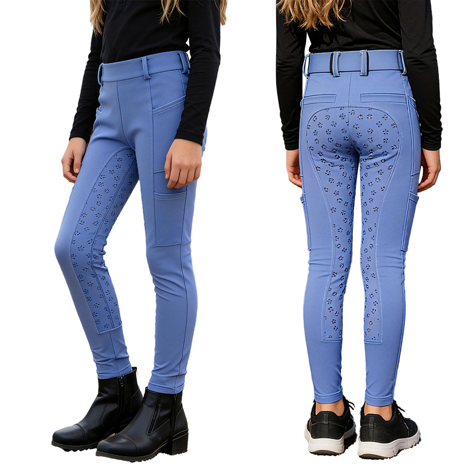 Kinder Reithosen Leggings Anti-Rutsch Vollbesatz mit mehreren Taschen für Jungen Mädchen Reitsport 9-10 Years blau