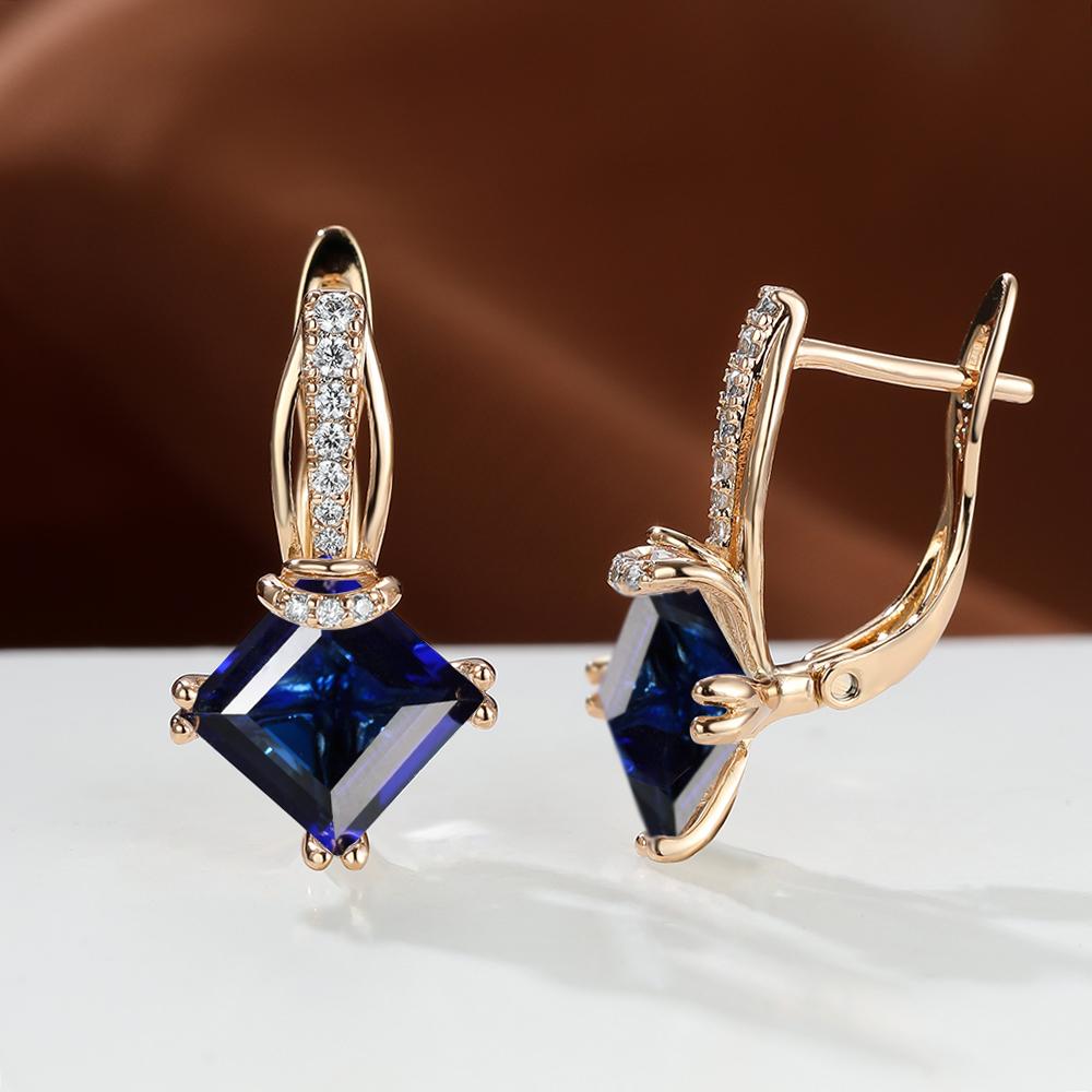 Frau Mode Gold Farbe Prinzessin Schmuck Prinzessin Cut Grün Stein Ohr Bolzen Ohrringe Tropfen Baumeln Ohrringe Schmuck blau