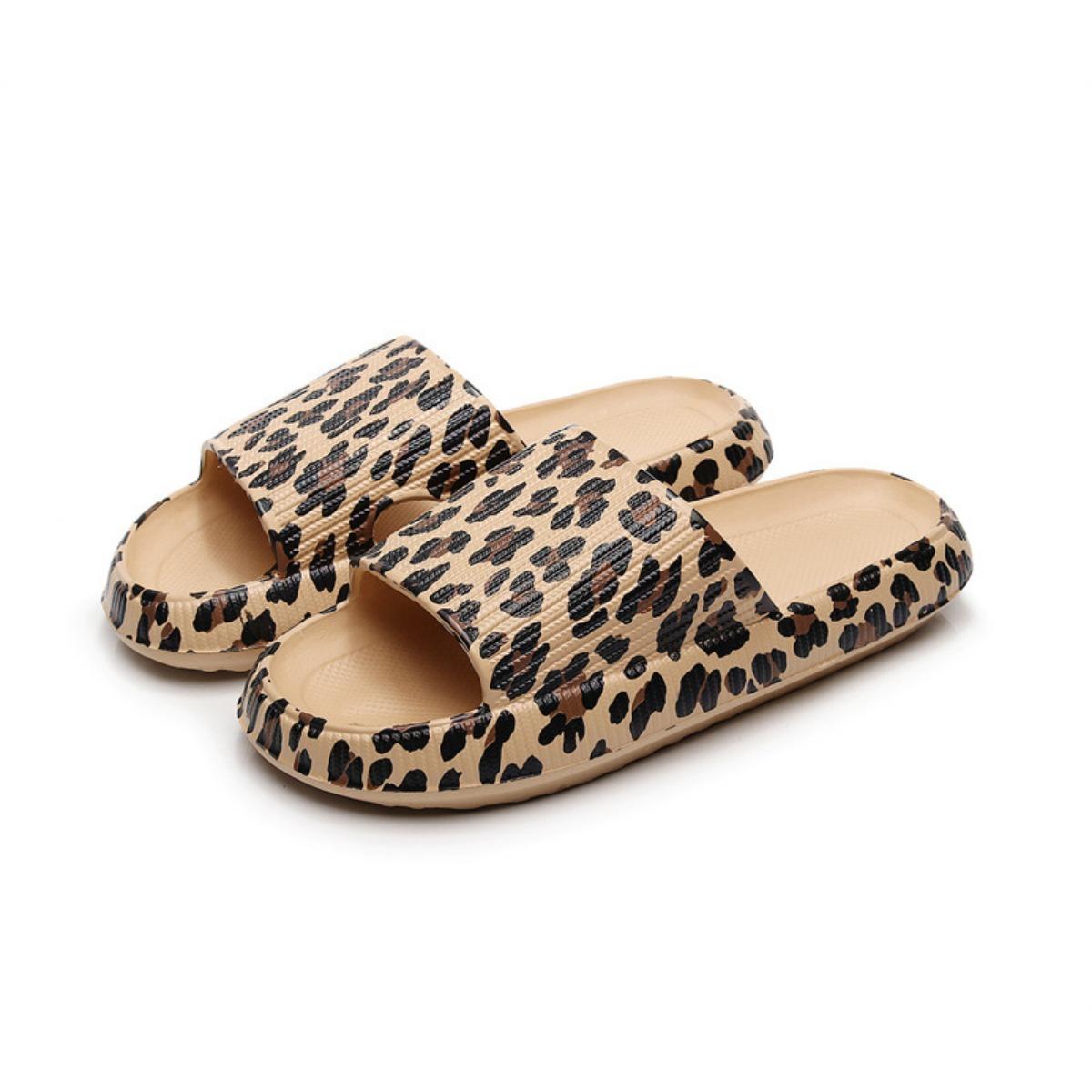 Damen Modische EVA-Slipper mit Leopardenmuster, Damen Dicksohlige Cloud-Slipper für Urlaub, Strand, Studentenwohnheim, Übergrößen Damenschuhe 36-37