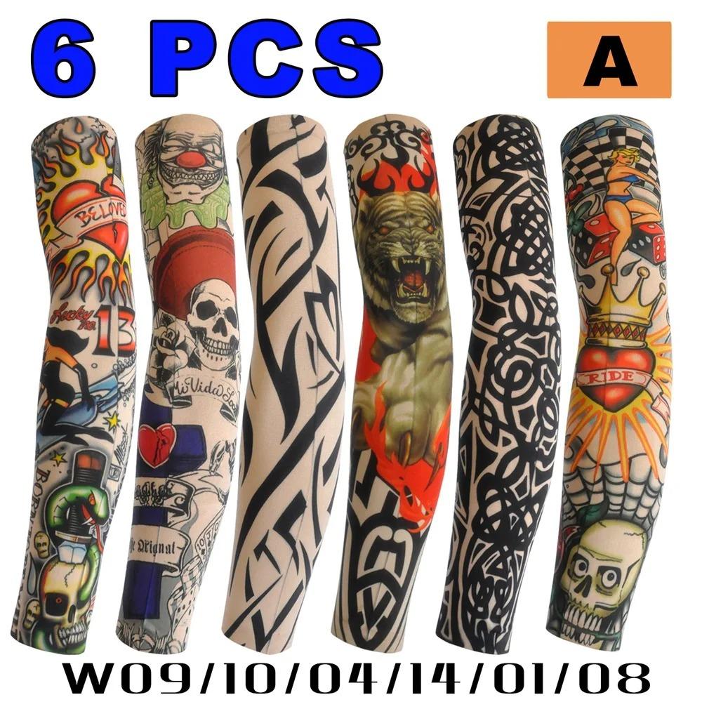 6 STÜCK Tattoo Ärmel für Männer Frauen Sonnenschutz Ärmel Elastisch Outdoor Nachtclub Radfahren Armschutz Party Radfahren Tattoo Ärmel A gray