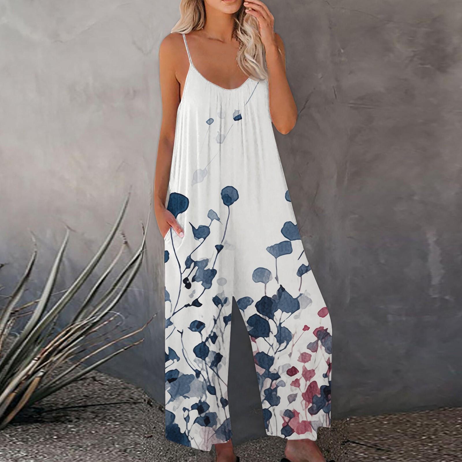 Bedruckter Damen-Overall, lässig, lockerer, verstellbarer Straps-Overall XXXL weiß