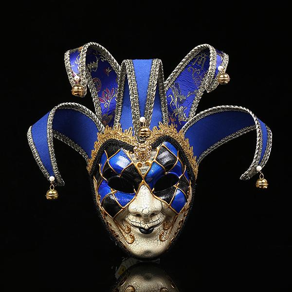 Vintage venezianische Joker-Clown-Maske für Männer, Halloween-Maskerade, Vollgesichts-Requisiten blau