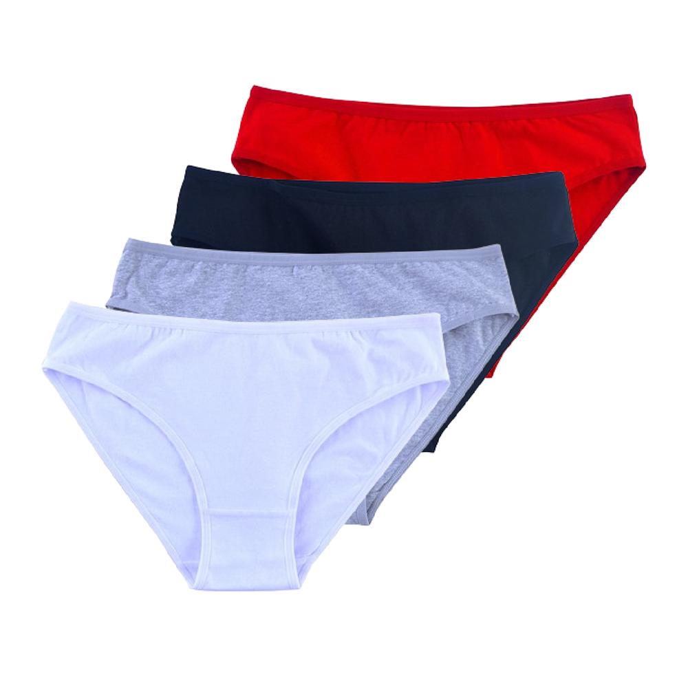 4 Stück Damen-Unterwäsche aus Baumwolle, Slips, Dessous, mittlere Taille, Unterwäsche für Mädchen, sexy Höschen, einfarbige Untershorts L schwarz/rot