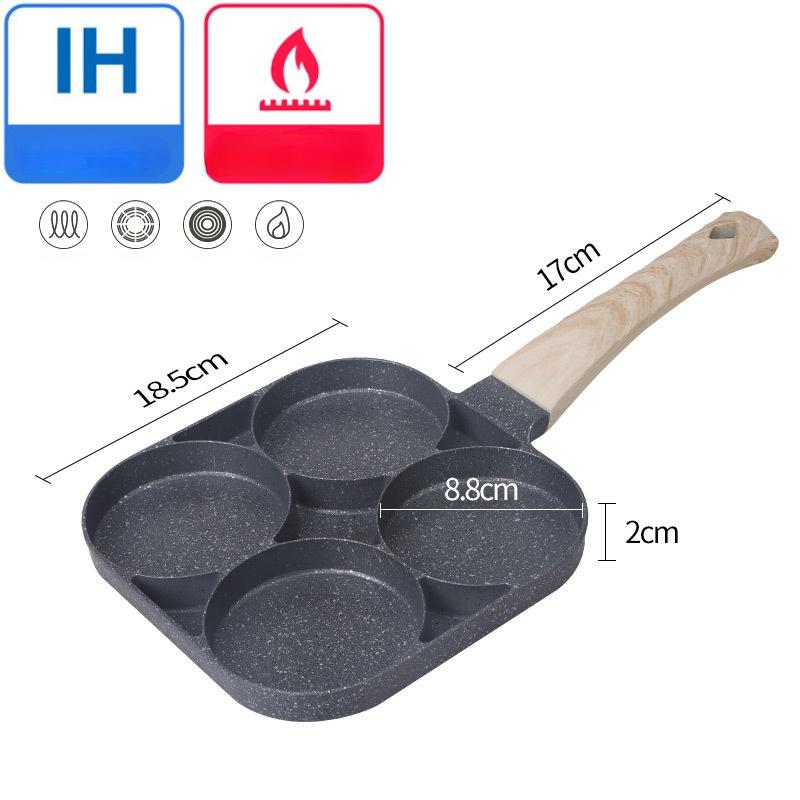4-Loch-Bratpfanne mit 2 Löchern, Omelette-Pfanne, antihaftbeschichtet, für Pfannkuchen, Steak, Eier, Schinkenpfannen, Frühstücksmacher, Kochgeschirr