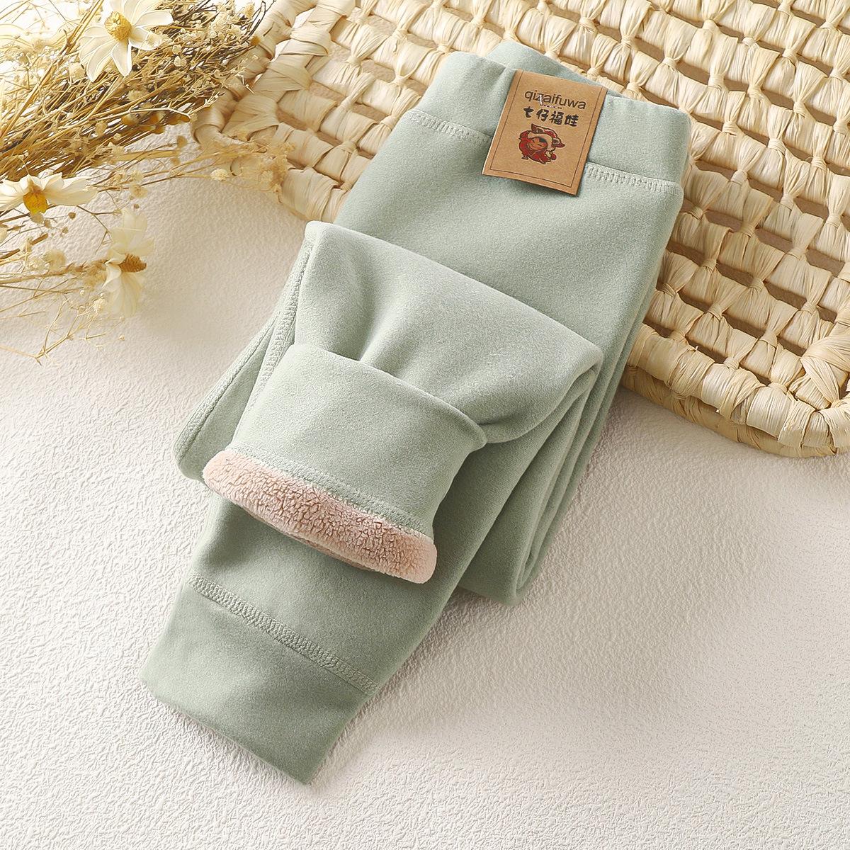 Kinder Kaschmir Hosen Jungen Mädchen Herbst und Winter Thermo Hosen Große Kinder Dicke Kaschmir Lange Unterhosen Leggings 90 grün