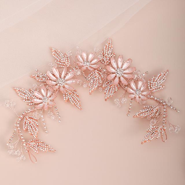 Trendy Hochzeit Haar Zubehör Rose Gold Kopfschmuck Strass Haar Band Braut Blume Tiara Handgemachte Ms Hochzeit Haar Schmuck