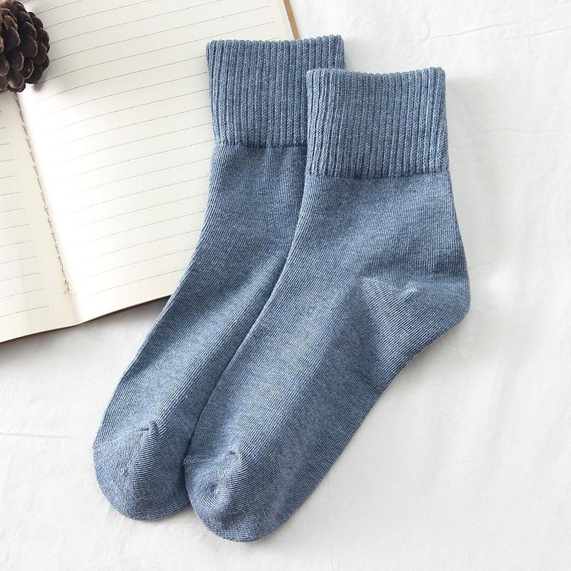 Baumwolle Stricken Frauen Socken Japanische Mode Einfarbig Lange Socken Frauen Herbst Winter Harajuku Streetwear Vintage Socken blau