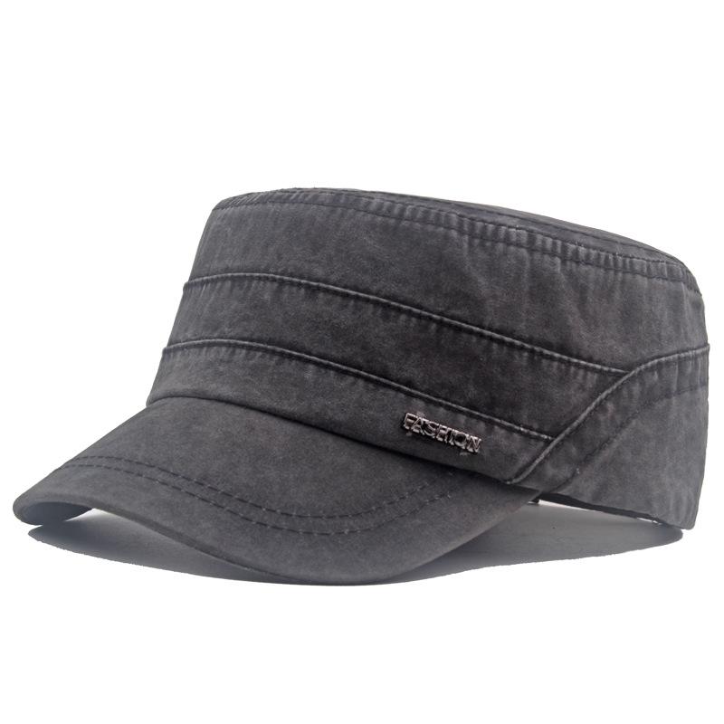 Männer Flat Top Cotton Military Caps Outdoor Sonnenschutz Hut Trucker Cap Captain Cap schwarz