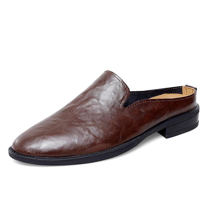 Mode Echtes Leder Pantoletten Schuhe Herren Halbschuhe für Herren Luxusmarke Hausschuhe Herren Designer Freizeitschuhe Atmungsaktive Slipper 44 braun
