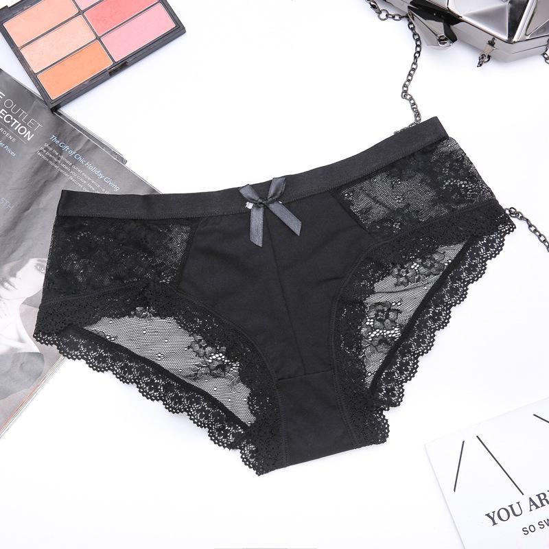 Damenunterwäsche, verführerische sexy Höschen mit Spitzenrand, schmaler Schritt, Hüfte, niedrige Taille M schwarz