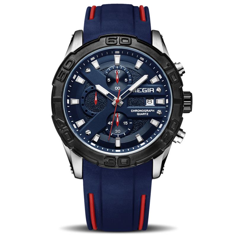 MEGIR Mode Sport Männer Uhr Relogio Masculino Marke Silikon Armee Militär Uhren Uhr Männer Quarz Armbanduhr Stunde Zeit Saat blau