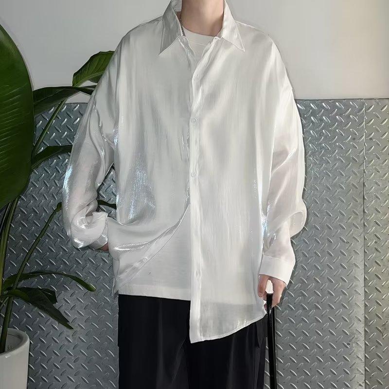 Eis Seide Hemd Herren Sommer Boyfriend Stil Trendiger Mantel, Weiß Sonnenschutz Hemd Einfarbig Langarm Hemd Mantel XL weiß