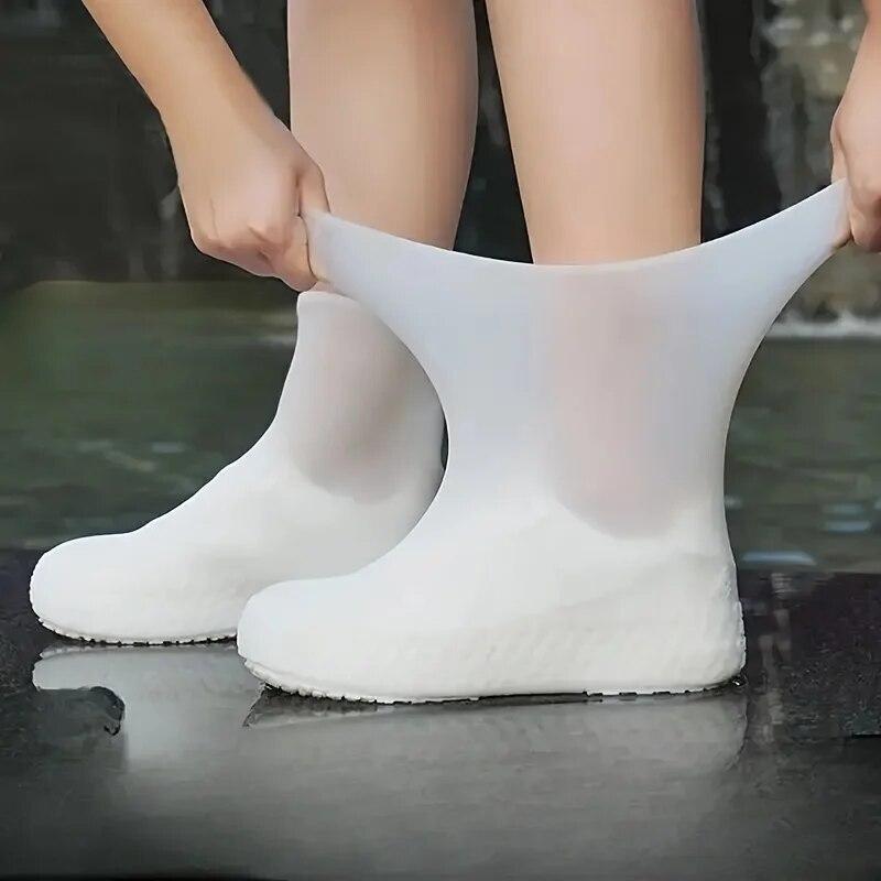 Wiederverwendbare, rutschfeste Regenstiefel, wasserdichte Schuhüberzüge, Gummi-Regenstiefelüberzüge für den Außenbereich, Ausrüstung, Haushaltswaren, Zuhause L (41-47) weiß